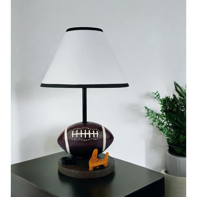 15" Soccer Themed Novelty Table Lamp with Linen Empire Shade and In-Line Cord Switch Ideal for Bedside Use - Ball