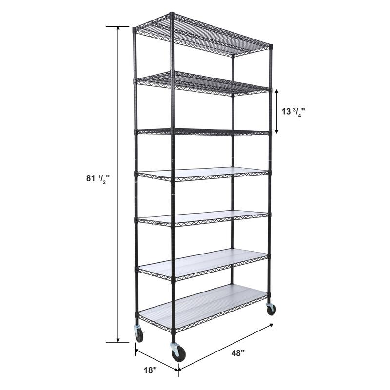 2450 lbs 7-Tier Heavy Duty Metal Adjustable Storage Rack with Wheels and Shelf Liners for Kitchen and Garage