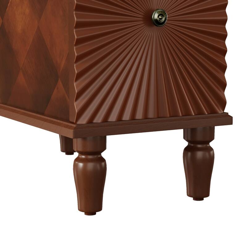 Mid-Century Modern Slim Side Table Walnut Nightstand with Charging Station and 2 Drawers for Bedroom Living Room