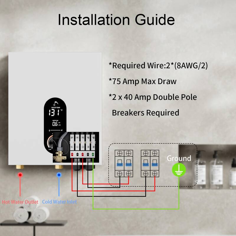 18KW Tankless Electric Water Heater, On Demand Instant Hot Water Heater with LED Temperature Display, 240V Wall Mounted
