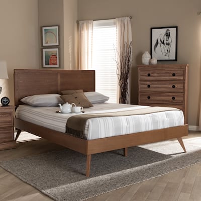 Carson Carrington Ulvsta Mid-century Walnut Wood Platform Bed