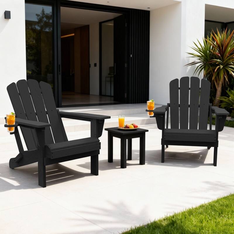 Domi Folding Adirondack Chair,Wooden Textured with Cup Holder,HDPE