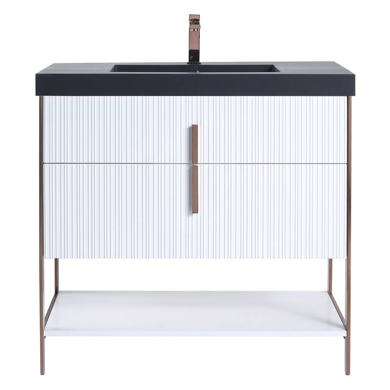Fine Fixtures Serenity Modern Bathroom Vanity with Black Gel Acrylic Top