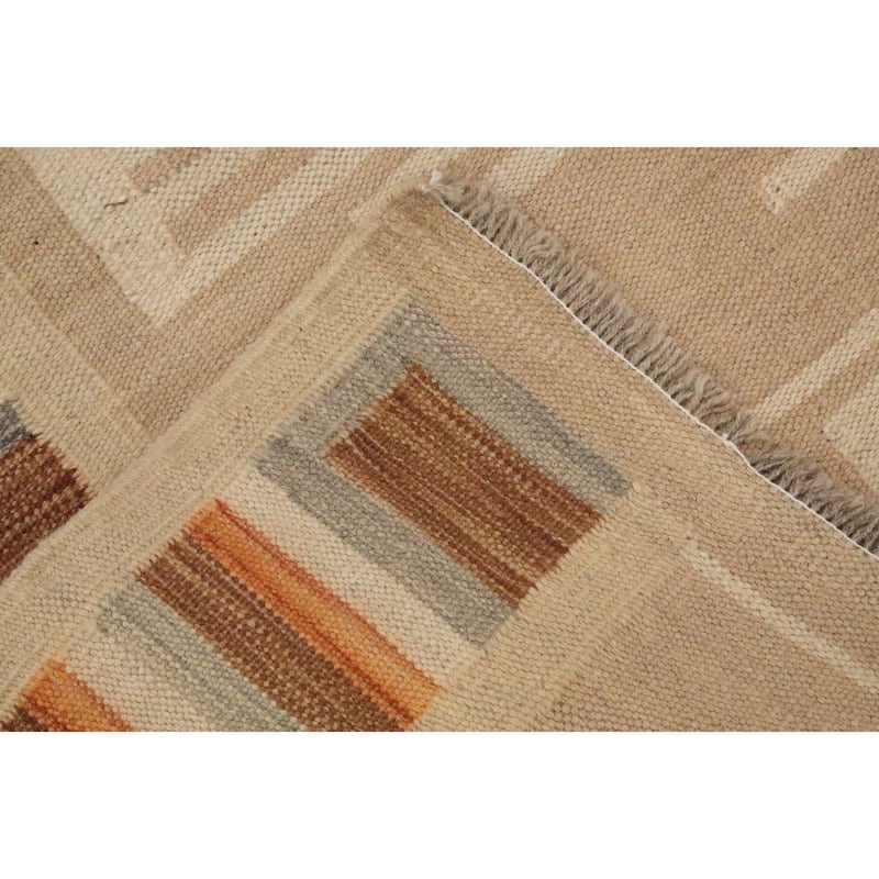 Hand Woven Oriental 100% Wool Carpet Southwestern Tribal Beige & Ivories Kilim Area Rug - 5' 0'' X 3' 5''