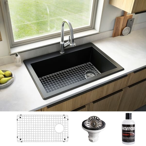 slide 2 of 66, Karran Drop-In Quartz 33 in. 1-Hole Single Bowl Kitchen Sink Kit