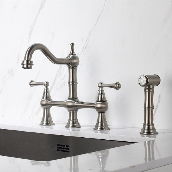 Bridge Dual Handles Kitchen Faucet With Pull-Out Side Spray,Silver. Opens flyout.