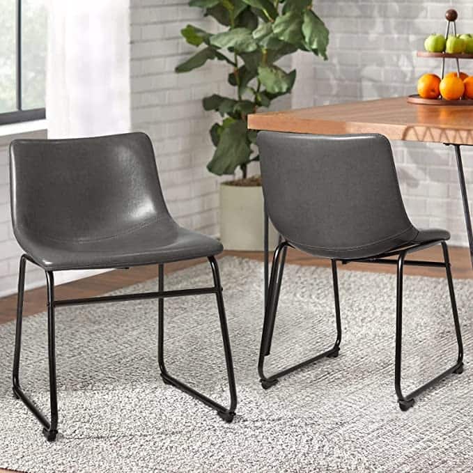 Bossin Faux Leather Dining Chairs Set of 2, 18 Inch Kitchen & Dining Room Chairs with Backrest and Metal Leg - Grey