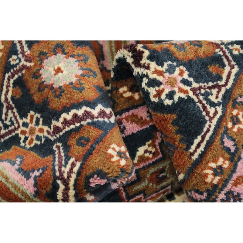 Hand Knotted Oriental 100% Wool Carpet Traditional Geometric Oranges & Rust Viss Area Rug - 11' 10'' X 8' 4''