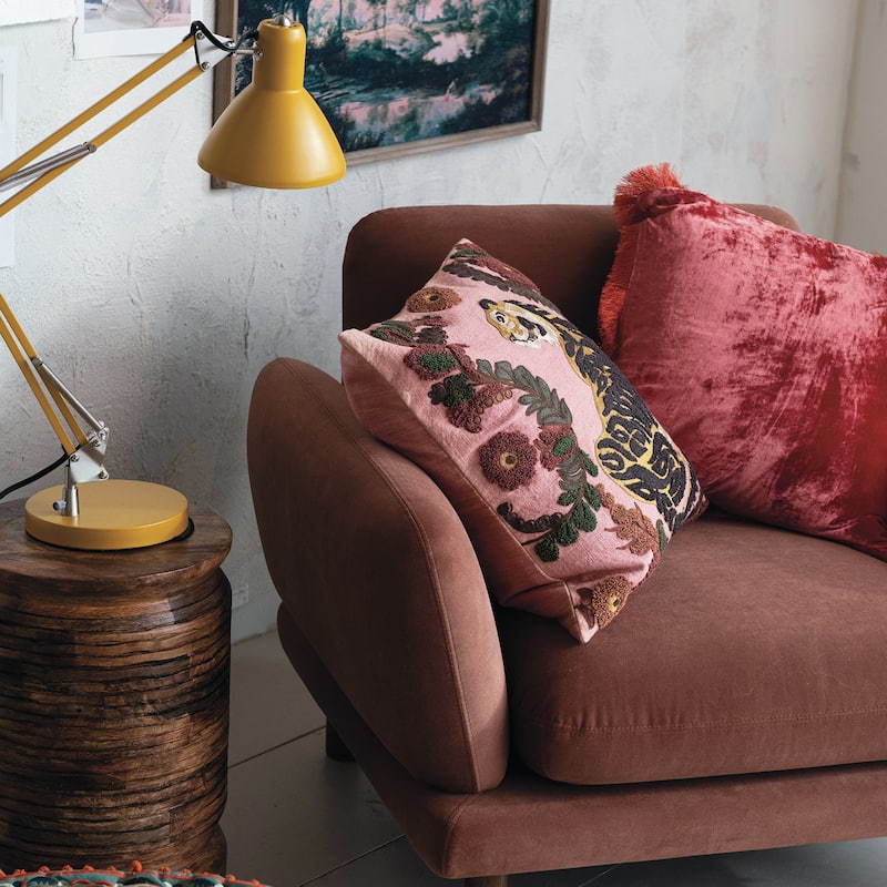 Velvet Upholstered Chair with Oak Wood Legs