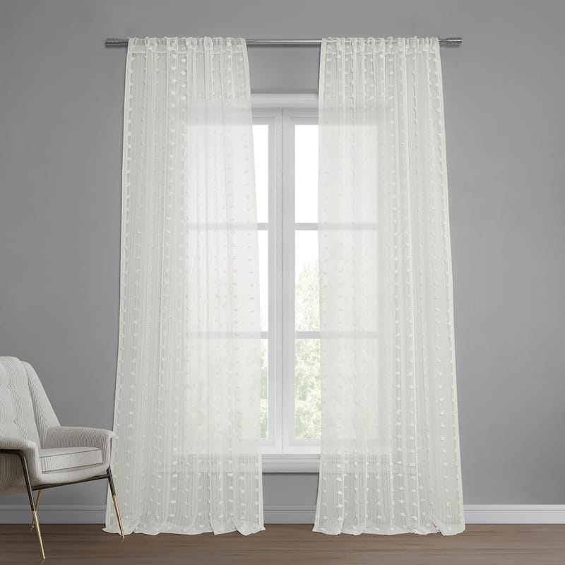 Exclusive Fabrics Strasbourg Dot Patterned Faux Linen Sheer Curtain (1 Panel) - 50 X 120 - Strasbourg Dot