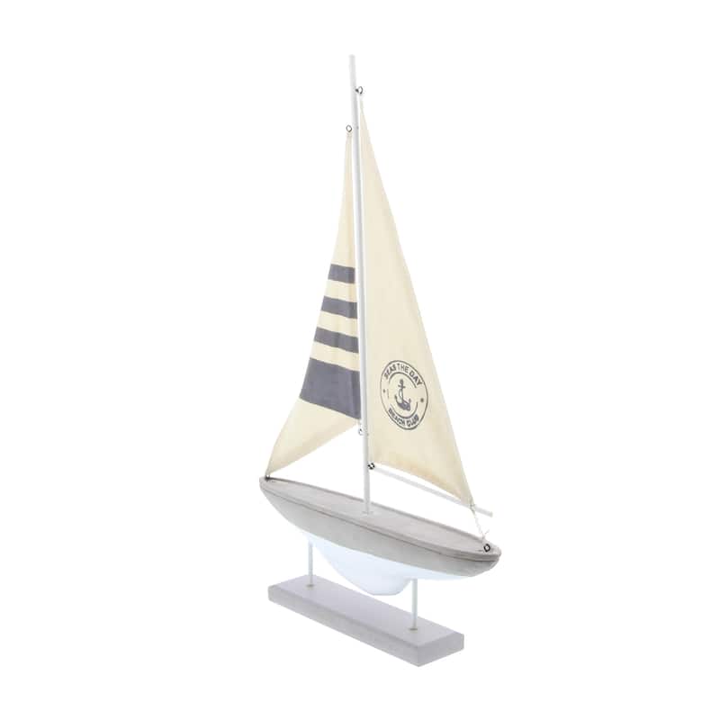 Cement Stone Sail Boat Handmade Decorative Sculpture with Cream Sails - Gray - Roche River Decor