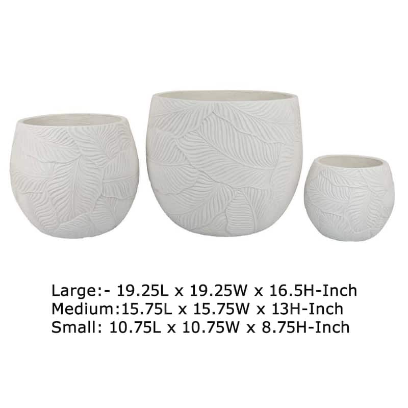 Sally Planter Set of 3, Round Intricate Leaf White Resin 17 13 9 Inch