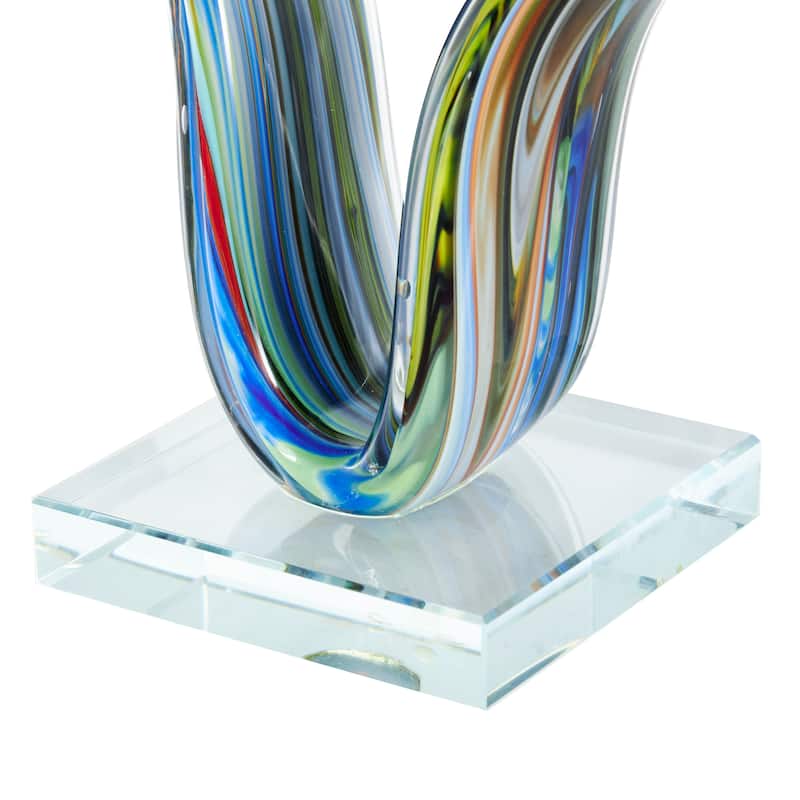 Multi Colored Glass Wave Abstract Decorative Sculpture with Clear Base - 4"W x 20"L x 6"H