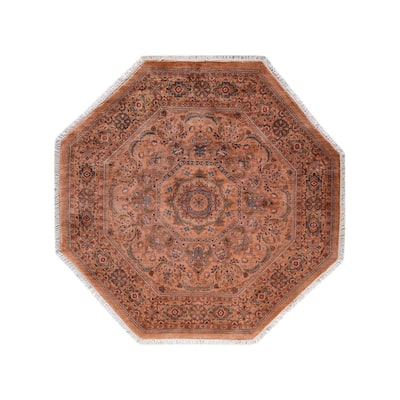 Overton Hand Knotted Wool Vintage Inspired Modern Contemporary Overdyed Pink Octagon Area Rug - 4' 3" x 4' 4"