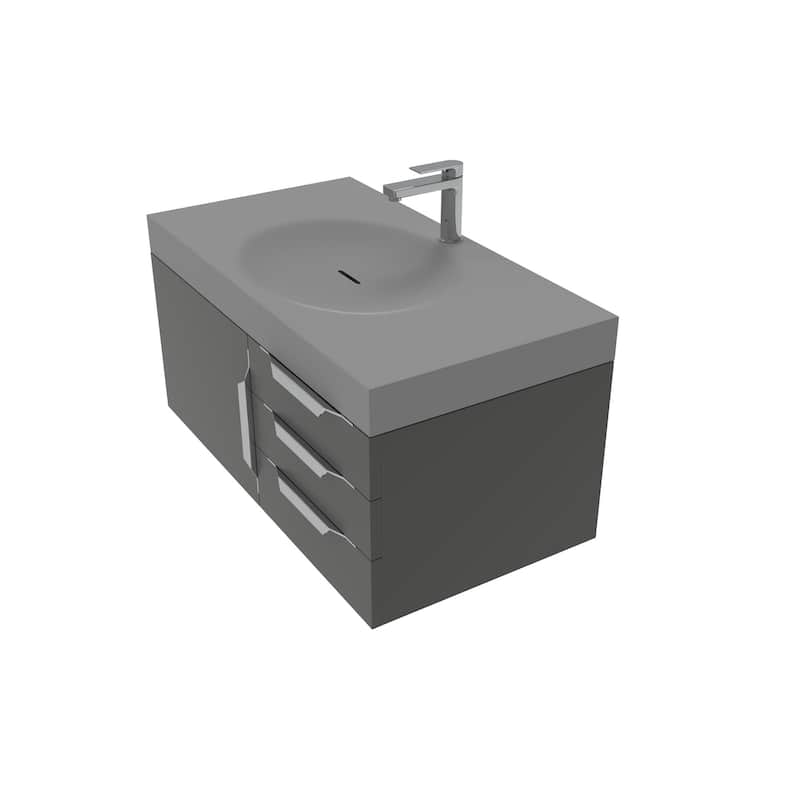 Thames 36" Shallow Basin Wall Mounted Bathroom Vanity Set w/ Gray Top