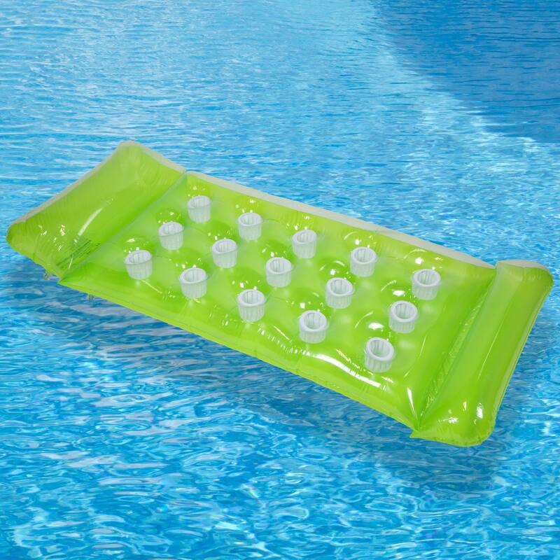 64.75" Green Inflatable 15-Pocket Swimming Pool Lounge