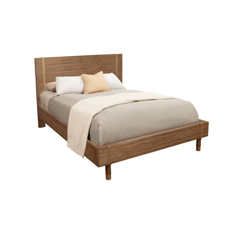 King Platform Bed with Spindle Headboard - Modern Low Profile Design, Mahogany Finish
