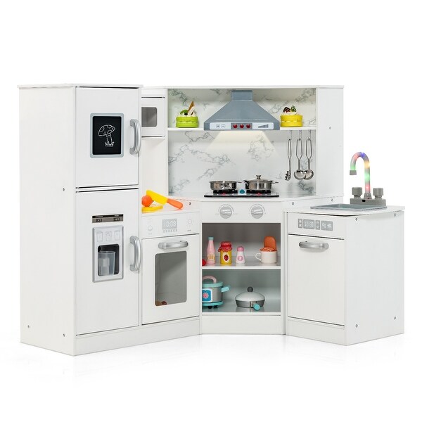 Corner Kids Play Kitchen Set with Lights, Ice Maker, Dishwasher