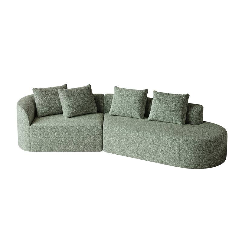 Modular Curved Sectional Sofa, Oversized Chenille Cloud Couch, Compressed Upholstered Sofa with 4 Throw Pillows