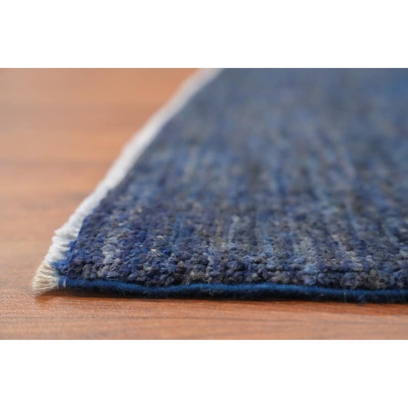 Hand Knotted Oriental 100% Wool Carpet Modern Solid Navy Blue & Blues Gabbeh Area Rug - 9' 10'' X 8' 1''