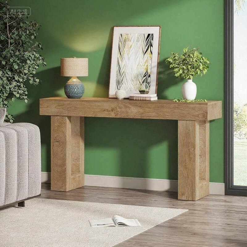 Farmhouse Console Table 63 Inch Engineered Wood MDF Entryway Living Room Hallway Sofa Table with Rustic Wood Finish