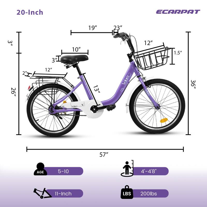 20 Inch Kids Bike for Boys & Girls, Children's Bicycle with Coaster Brake & V-Brake, 1-Speed, Chain Guard & Rear Rack