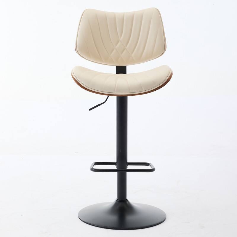 Mid-Century Modern Swivel Bar Stool - Walnut Finish & Faux Leather, Adjustable Counter Height