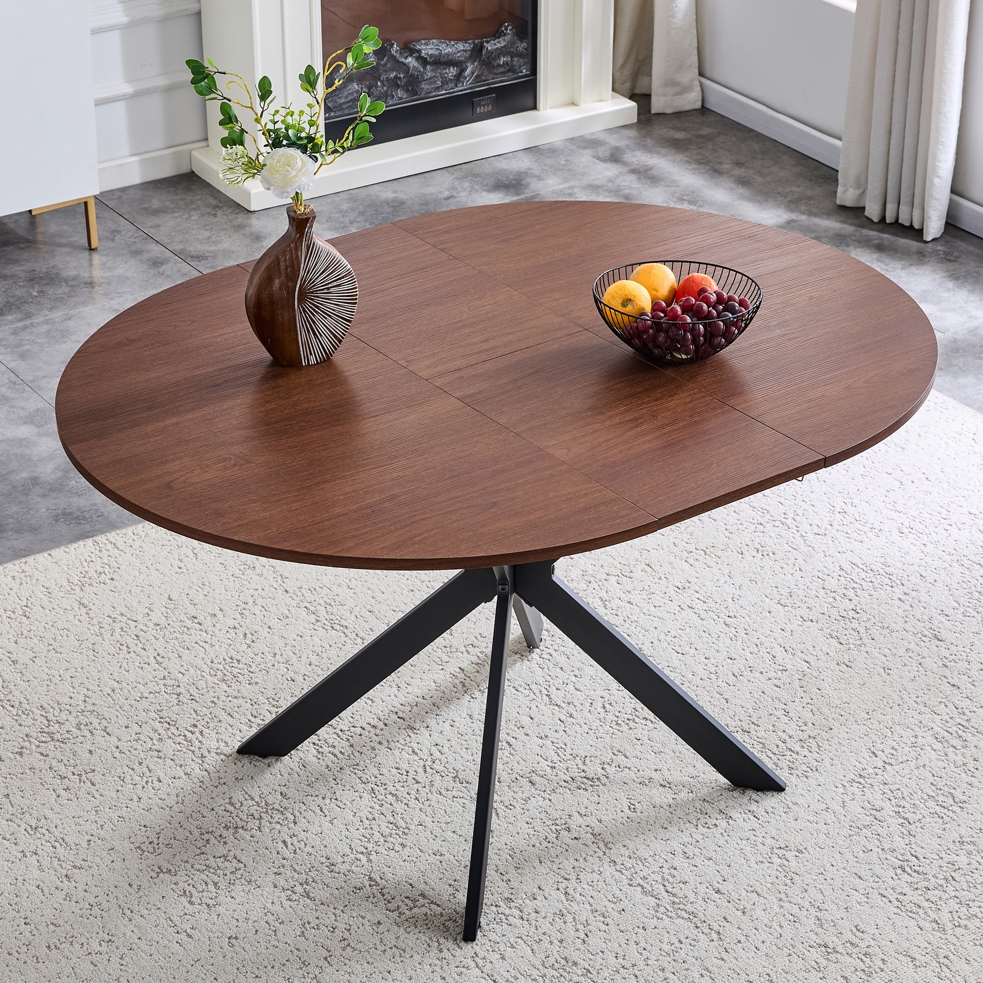 Extendable Round Dining Table (43" to 54")-Space-Saving Dining Table with Sturdy Metal Legs,4-6 Seater Multi-Functional Table