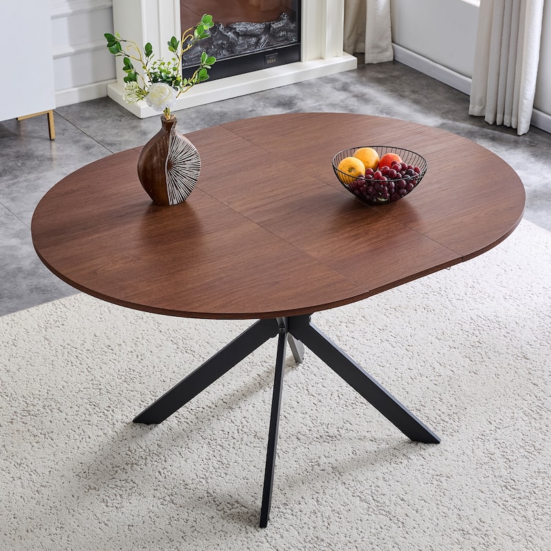 Extendable Round Dining Table (43" to 54") Space-Saving Dining Table with Sturdy Metal Legs,for Small Apartment/Living Room - Walnut