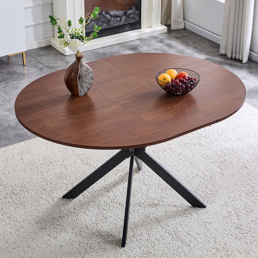 Extendable Round Dining Table (43" to 54") Space-Saving Dining Table with Sturdy Metal Legs,for Small Apartment/Living Room