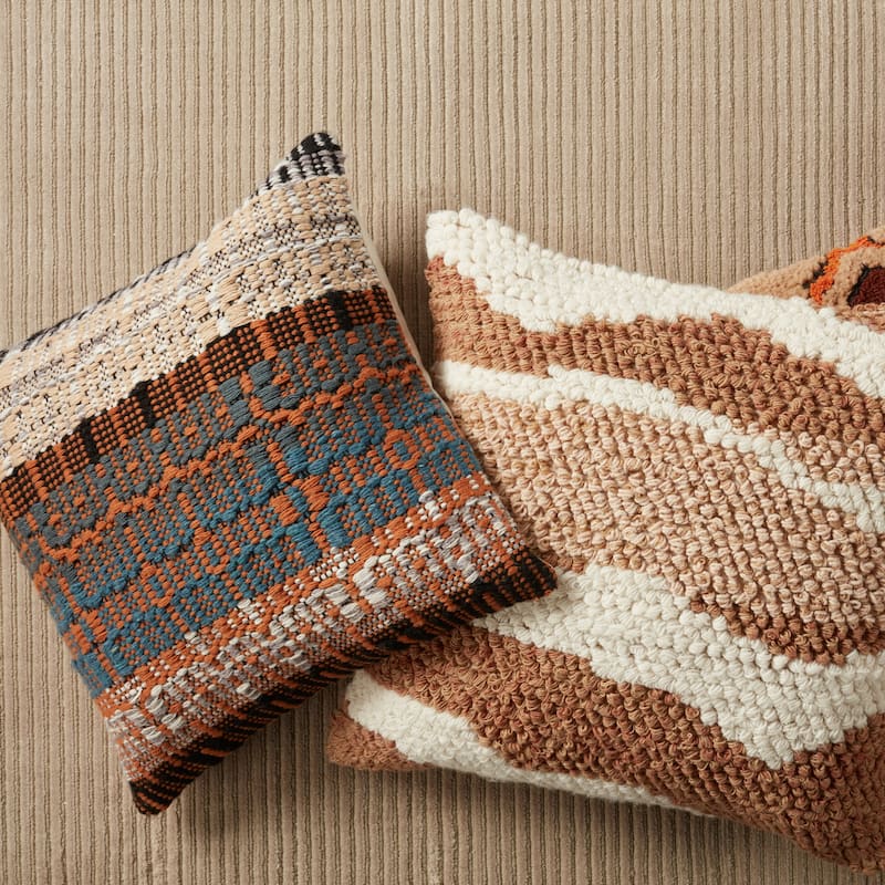 Merethe Indoor/ Outdoor Orange/ Blue Trellis Pillow