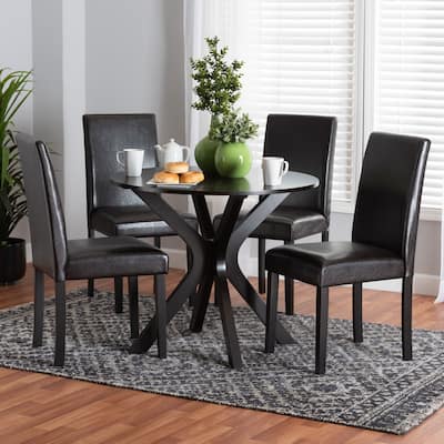 Asli Modern Espresso Brown Faux Leather and Wood 5-Piece Dining Set