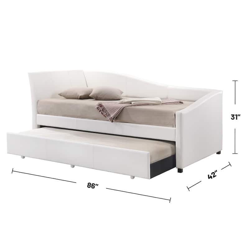 PU Upholstered Wooden Twin Size Daybed with Trundle in White