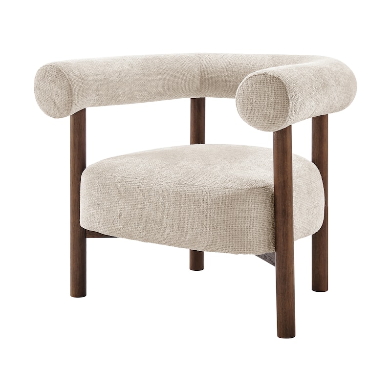 NPD Furniture Vincent Chenille Accent Arm Chair - Grenada Cream/Brown Legs