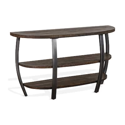 Flint Sofa Table w 2 Shelves, 52 Inch Semi Circle Top, Brown, Barrel