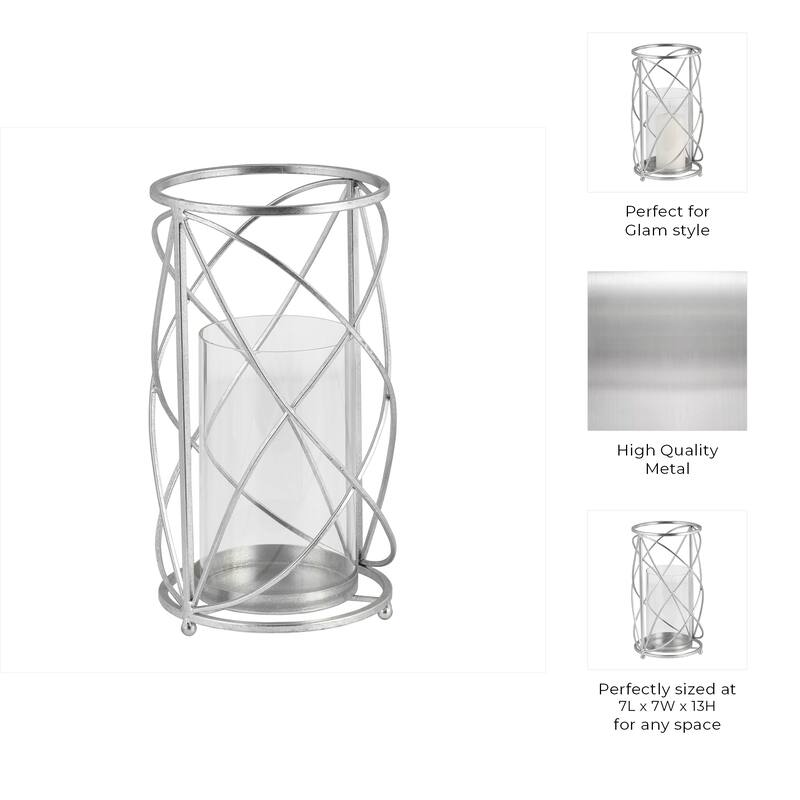 Metal Hurricane Candle Holder - Contemporary Rustic Pillar Candle Holder - Decorative Home Decor