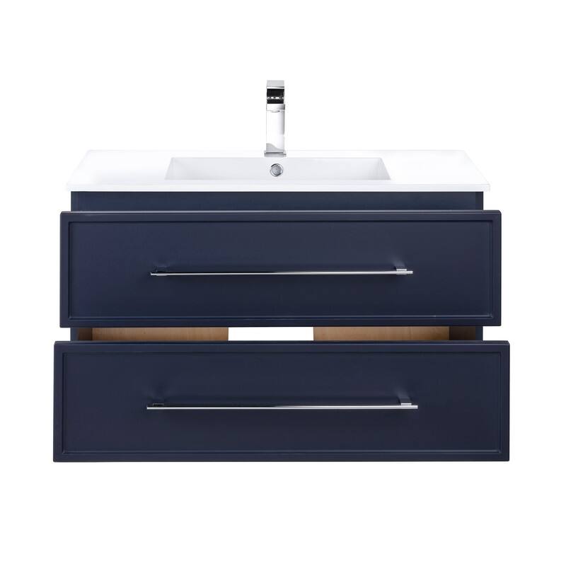 Milano Collection 36" Wall Mount Modern Shaker Bathroom Vanity with Sink and Drawers
