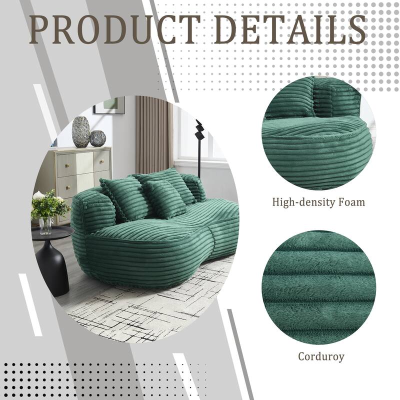 Corduroy Bean Bag Chair, Foam-Filled Lazy Floor Sofa with 3 Pillows, Soft Upholstered Lounge Chair for Adults & Teens