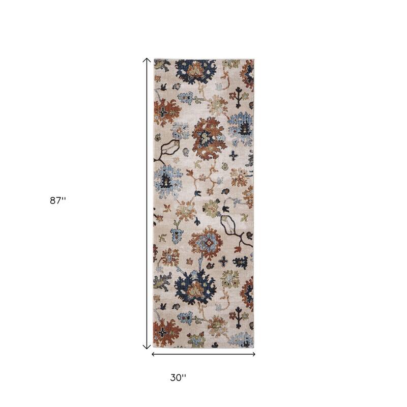 HomeRoots Floral Bohemian Runner Area Rug - 87.00 in. x 30.00 in. x 0.47 in.