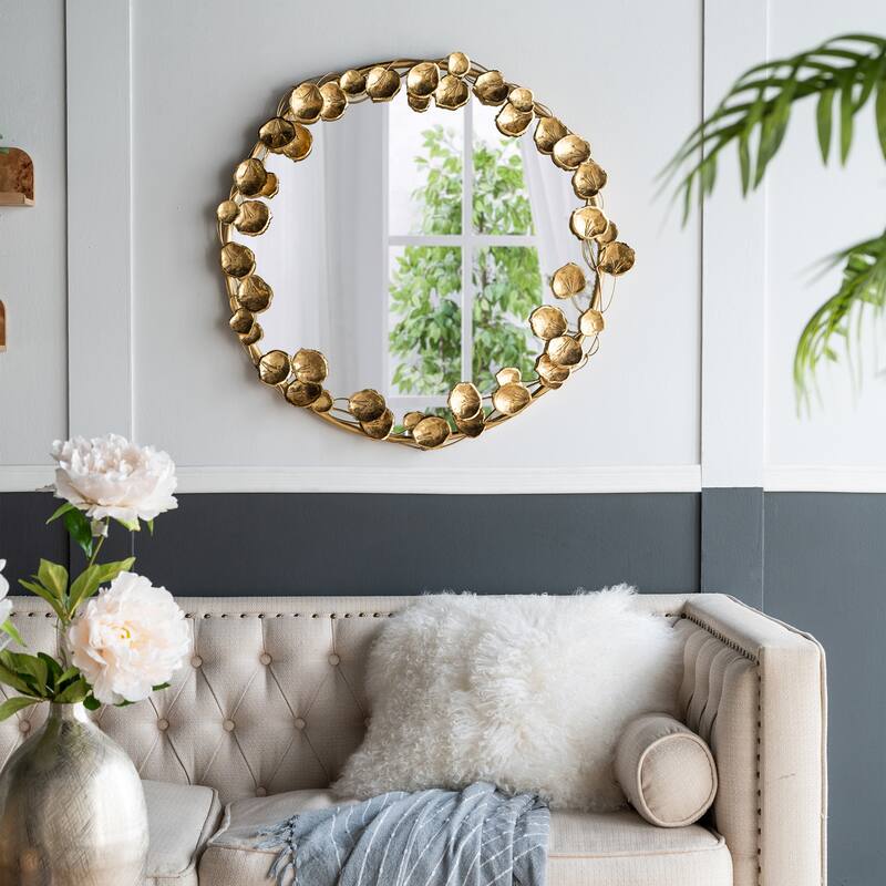 Wall Mirror with Golden Leaf Accents,Designed by CUSchoice