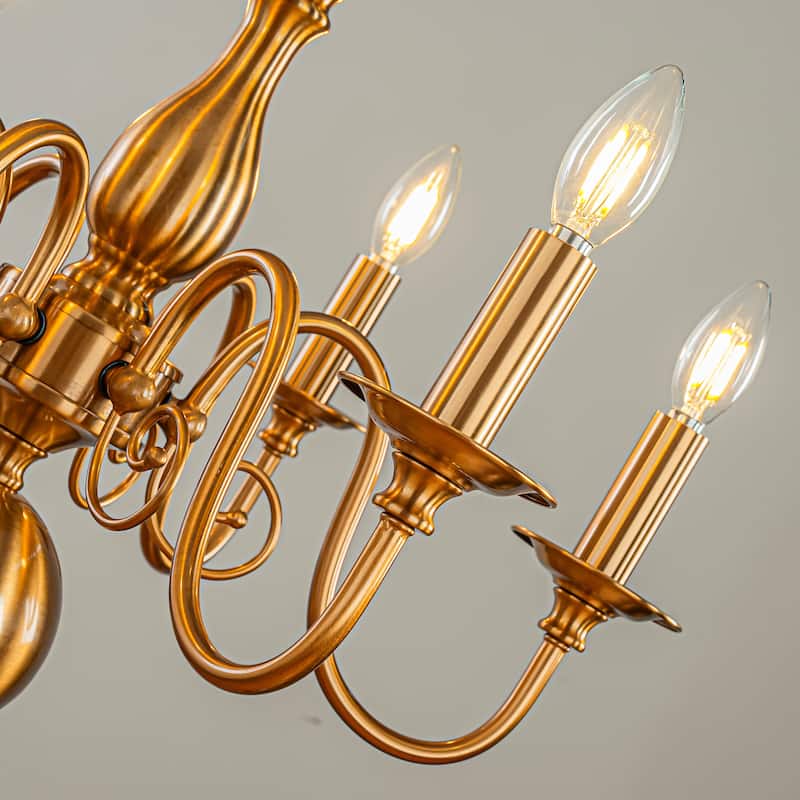 French Country Dimmable Antique Brass Chandelier Adjustable Chain Vintage Pendant Light for Dining Room