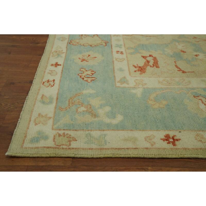 Handmade Wool Oushak Turkish Area Rug, Floral Geometric Carpet - 9' 10'' X 8' 0''