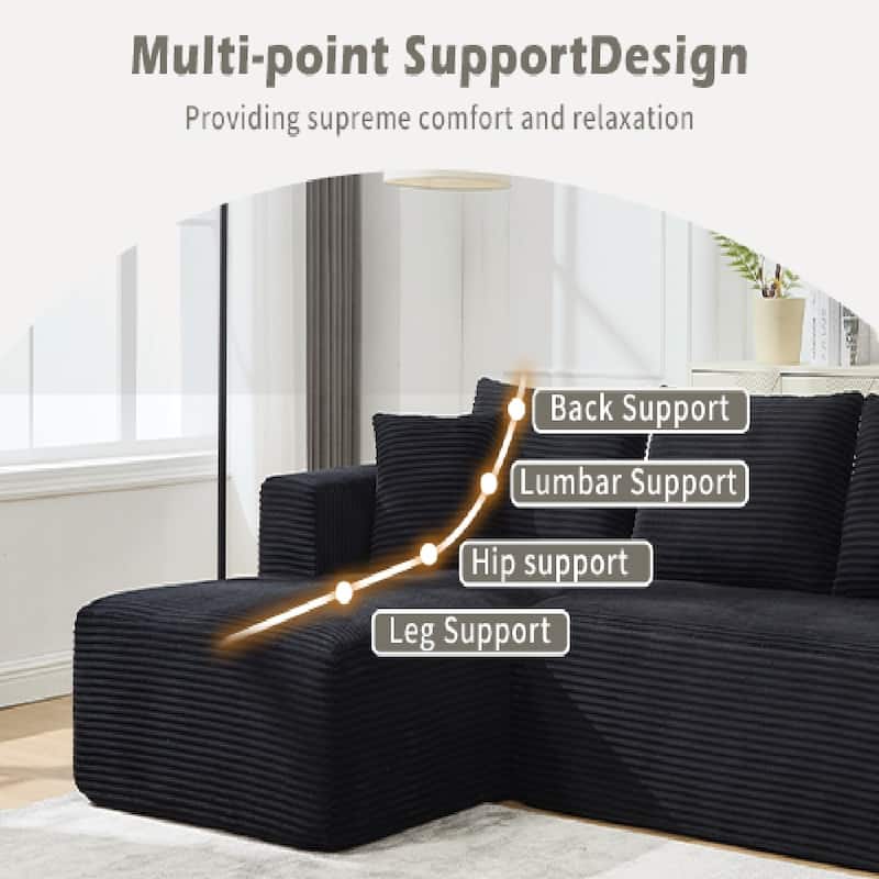 L-Shape 3-Seat Modular Sofa Memory Foam Sectional Couches with Oversized Chaise
