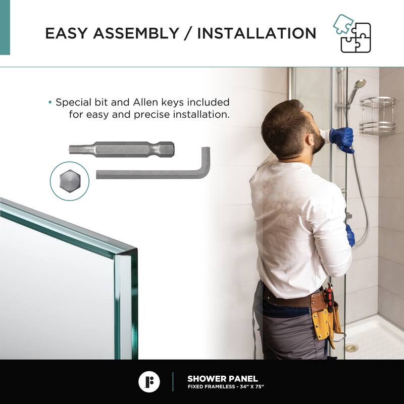 Fine Fixtures Single Fixed Clear Tempered Glass Shower Panel