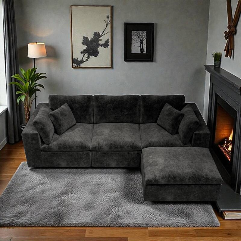 108.3" Modular Sectional Sofa with Chaise, Plush Corduroy Cloud Couch, No Assembly Required, 4-Seat
