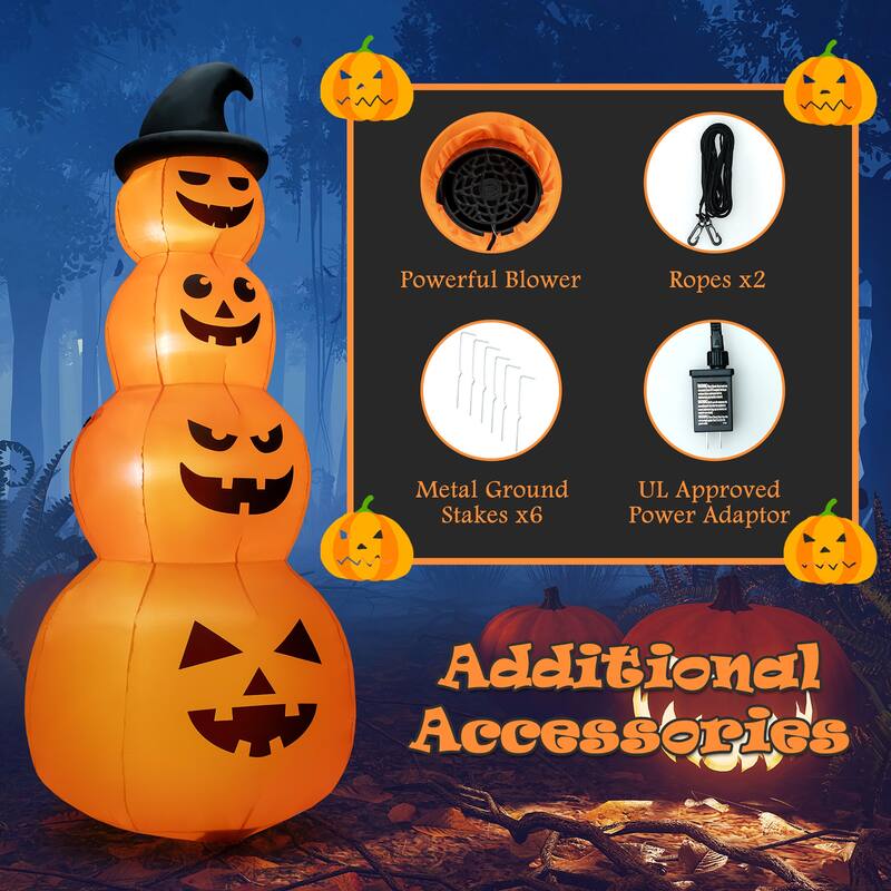 Gymax 8 ft Inflatable Halloween Pumpkins Stack Holiday Decor w/