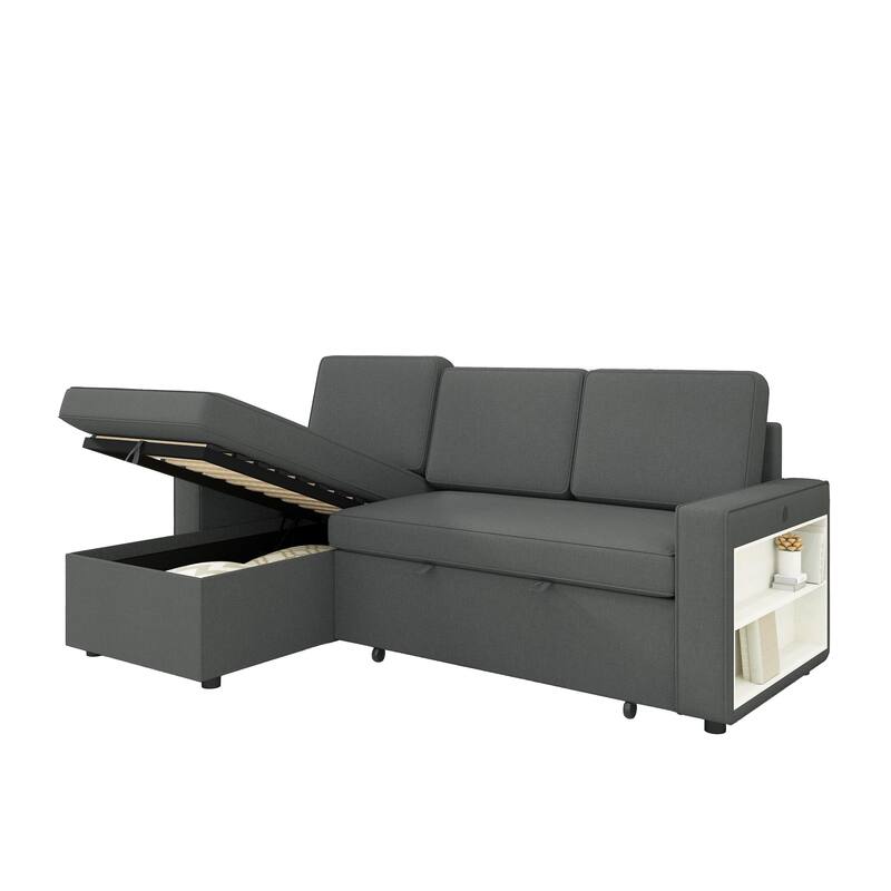 85.8" Pull Out Sleeper Sofa With USB Port And T-pyce Port
