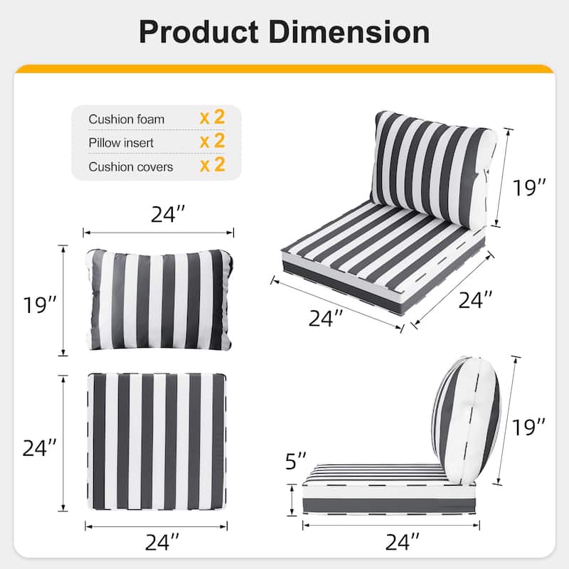 24"x24"x5"Waterproof Outdoor Deep Seat Cushion Set for Patio Furniture