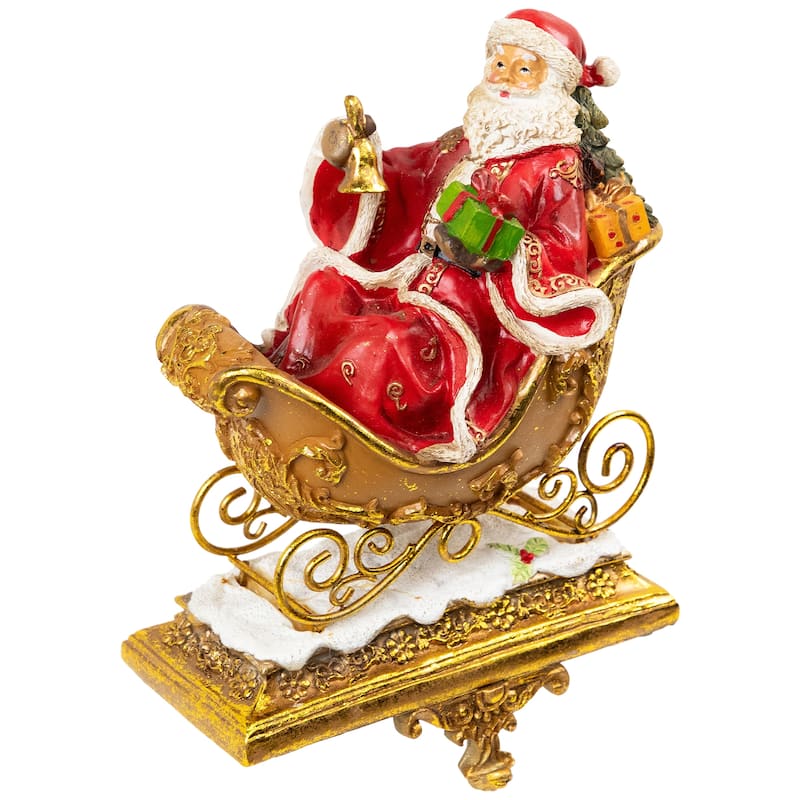 Set of 2 Gold Santa Reindeer Glittered Christmas Stocking Holders 9.5"