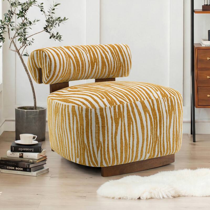 Rossetta Zebra-Striped Chenille Fabic Low Cylindrical Backrest Armchair with High-Quality Foam Cushion